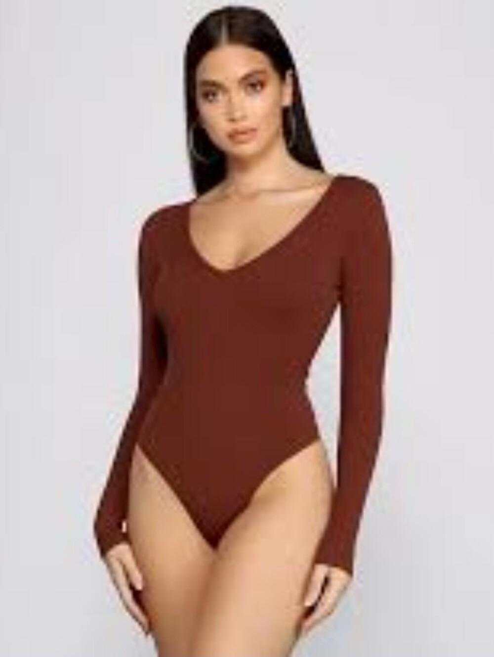 Abercrombie & Fitch "Soft A&F" Long Sleeve Deep V-Neck Bodysuit-MED